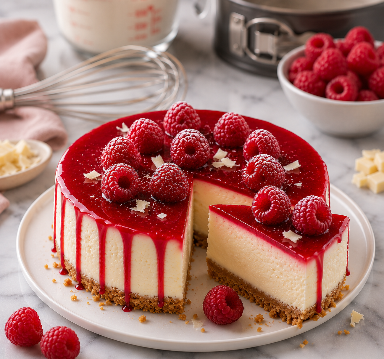 Raspberry White Chocolate Cheesecake (Recipe & Pro Cheesecake Tips)